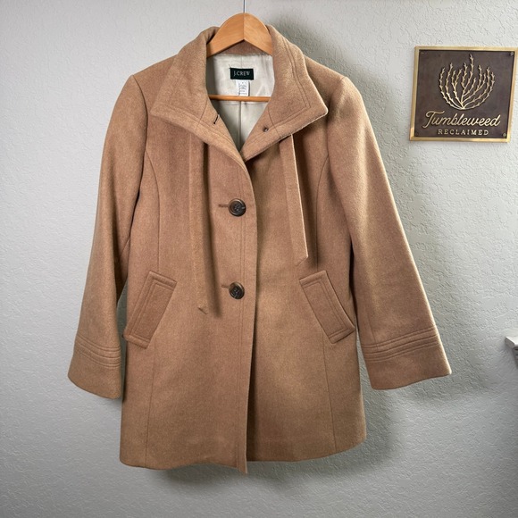 J. Crew Jackets & Blazers - J Crew Camel Wool Cashmere Blend Button Front Coat Size 6